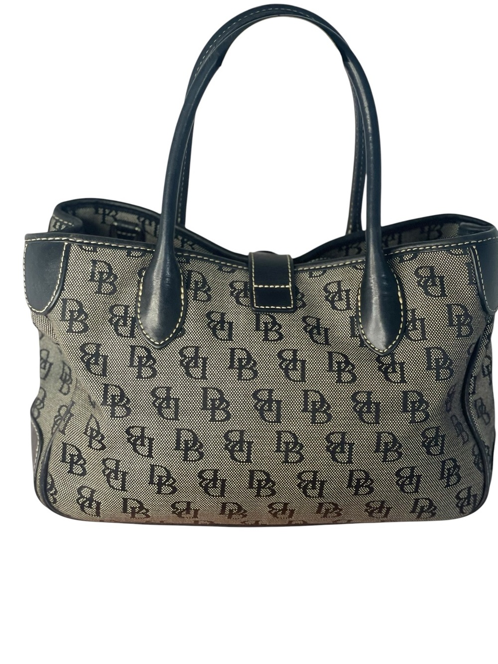 Dooney & Bourke Vintage Monogram Canvas Tote Bag – Black/Grey Toggle Closure